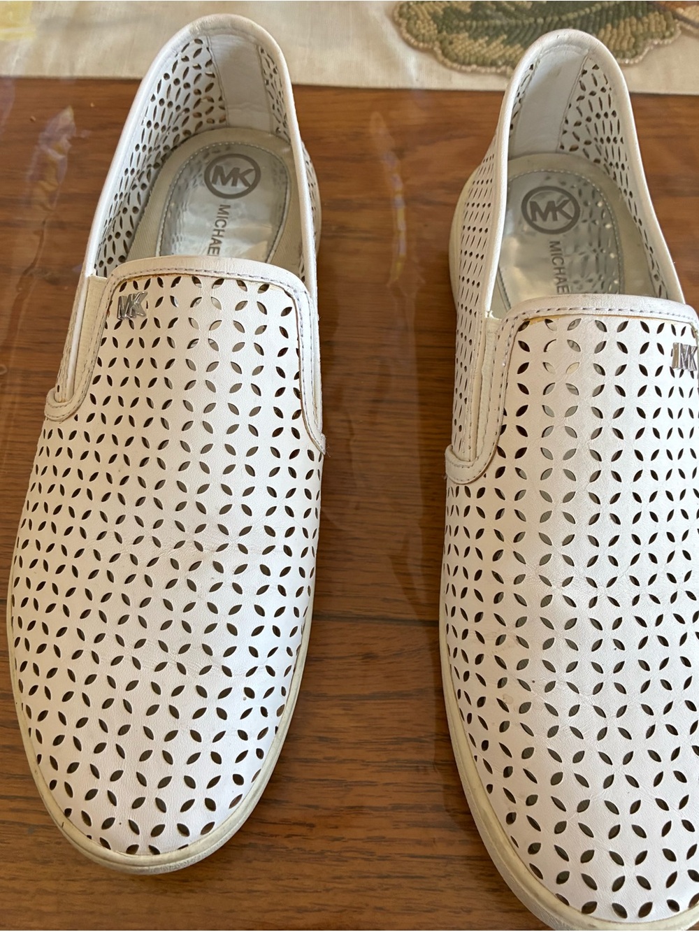 Michael Kors Cream Perforated Leather Slip-On Sneakers